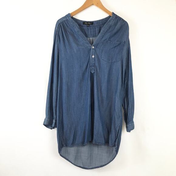 Honey Punch for Lulus Blue Jean Denim Long Sleeve Shirt Mini Dress - Picture 2 of 9